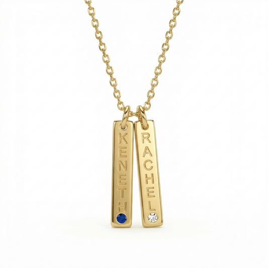 Bar Name Necklace with Birthstone in 18K Gold Vermeil with Birthstone. Tarnish-resistant, perfect for daily wear.