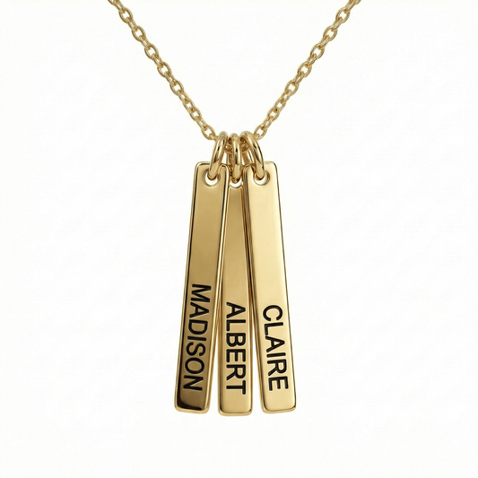 Bar Name Necklace in 18K Gold Vermeil. Tarnish-resistant, perfect for daily wear.