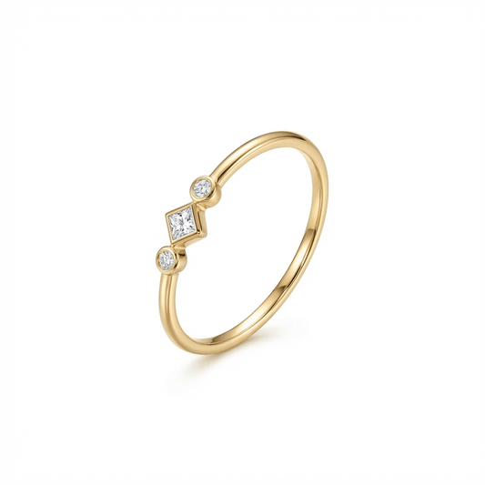 Bezel Diamond Stackable Ring in 18K Gold Vermeil with CZ Diamond. Tarnish-resistant, perfect for daily wear.