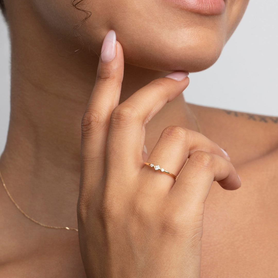 The Bezel Diamond Stackable Ring as an anniversary gift in 18K Gold Vermeil. Tarnish-resistant, made for keeping.