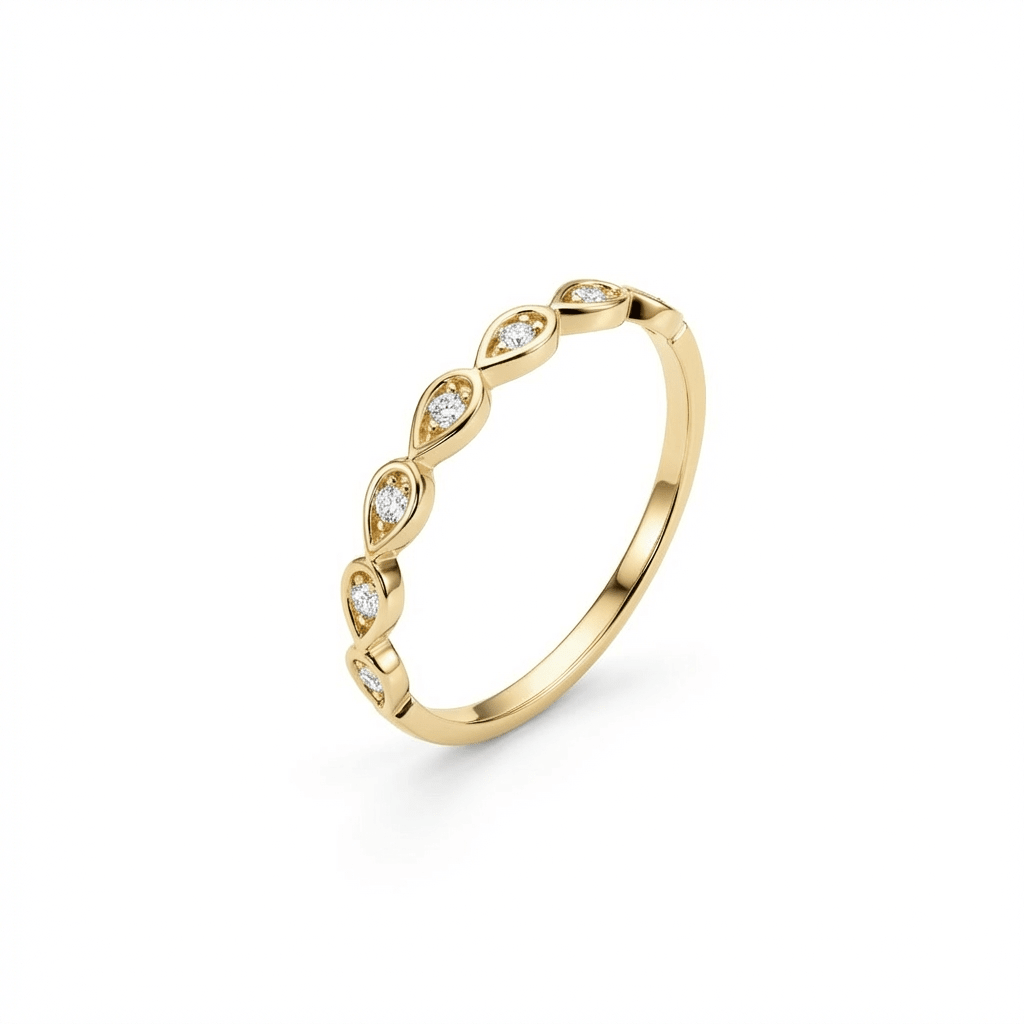 Bezel Tear Drop Band Ring in 18K Gold Vermeil with CZ Diamond. Tarnish-resistant, perfect for daily wear.