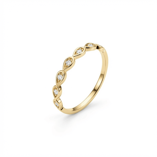 Bezel Tear Drop Band Ring in 18K Gold Vermeil with CZ Diamond. Tarnish-resistant, perfect for daily wear.
