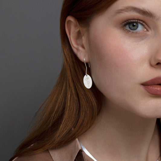 Close detail of the Birth Flower Drop Earrings in 18K Gold Vermeil. Tarnish-resistant, premium handmade jewelry.
