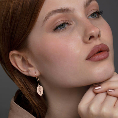 Birth Flower Drop Earrings as a thoughtful birthday gift in 18K Gold Vermeil. Hypoallergenic for sensitive ears.