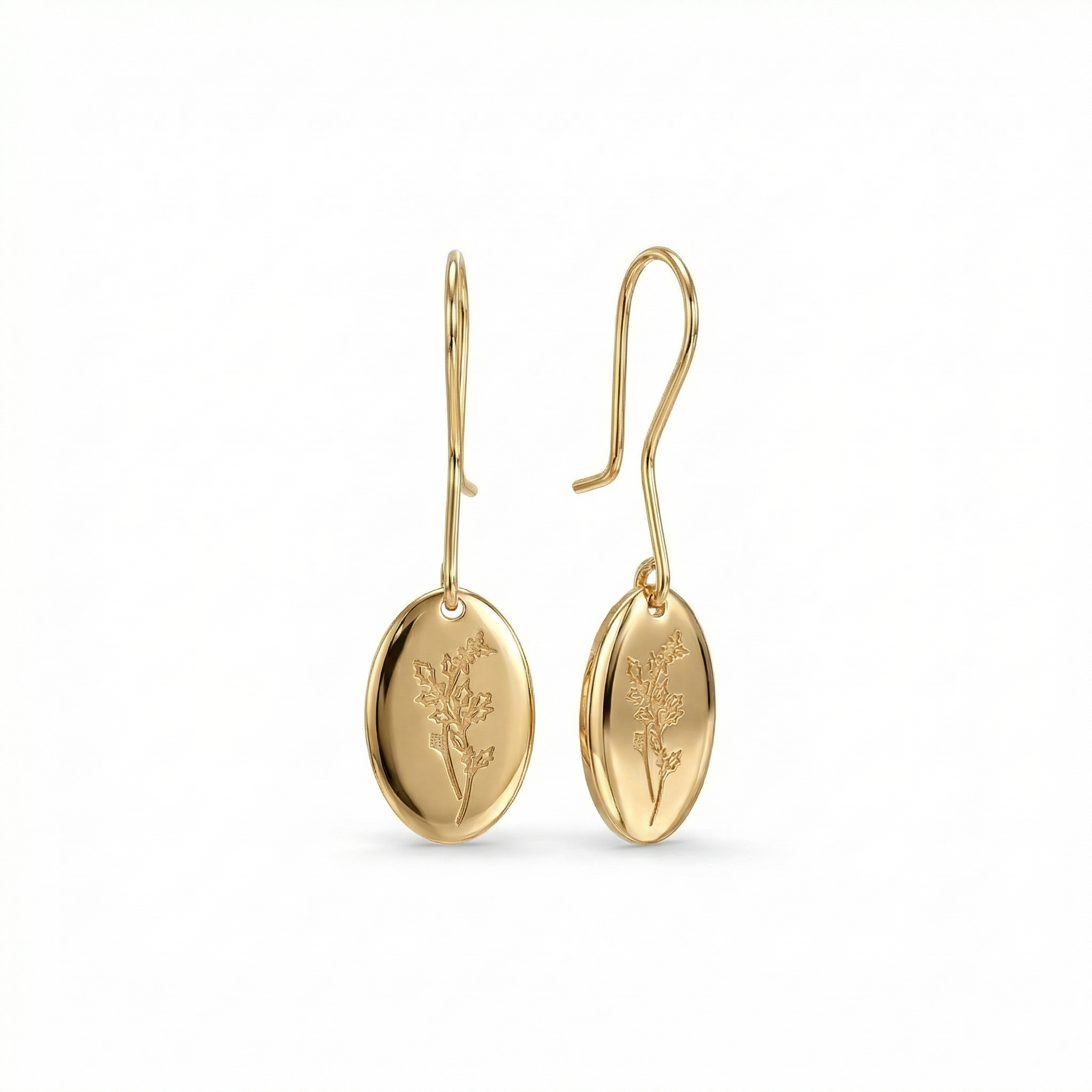 Birth Flower Drop Earrings in 18K Gold Vermeil. No green marks, perfect for daily wear.