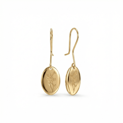 Birth Flower Drop Earrings in 18K Gold Vermeil. No green marks, perfect for daily wear.
