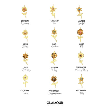The Birth Flower Necklace worn in 18K Gold Vermeil — refined accessory for women. Safe for sensitive skin.