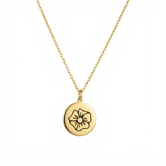 Birth Flower Necklace in 18K Gold Vermeil. Tarnish-resistant, perfect for daily wear.