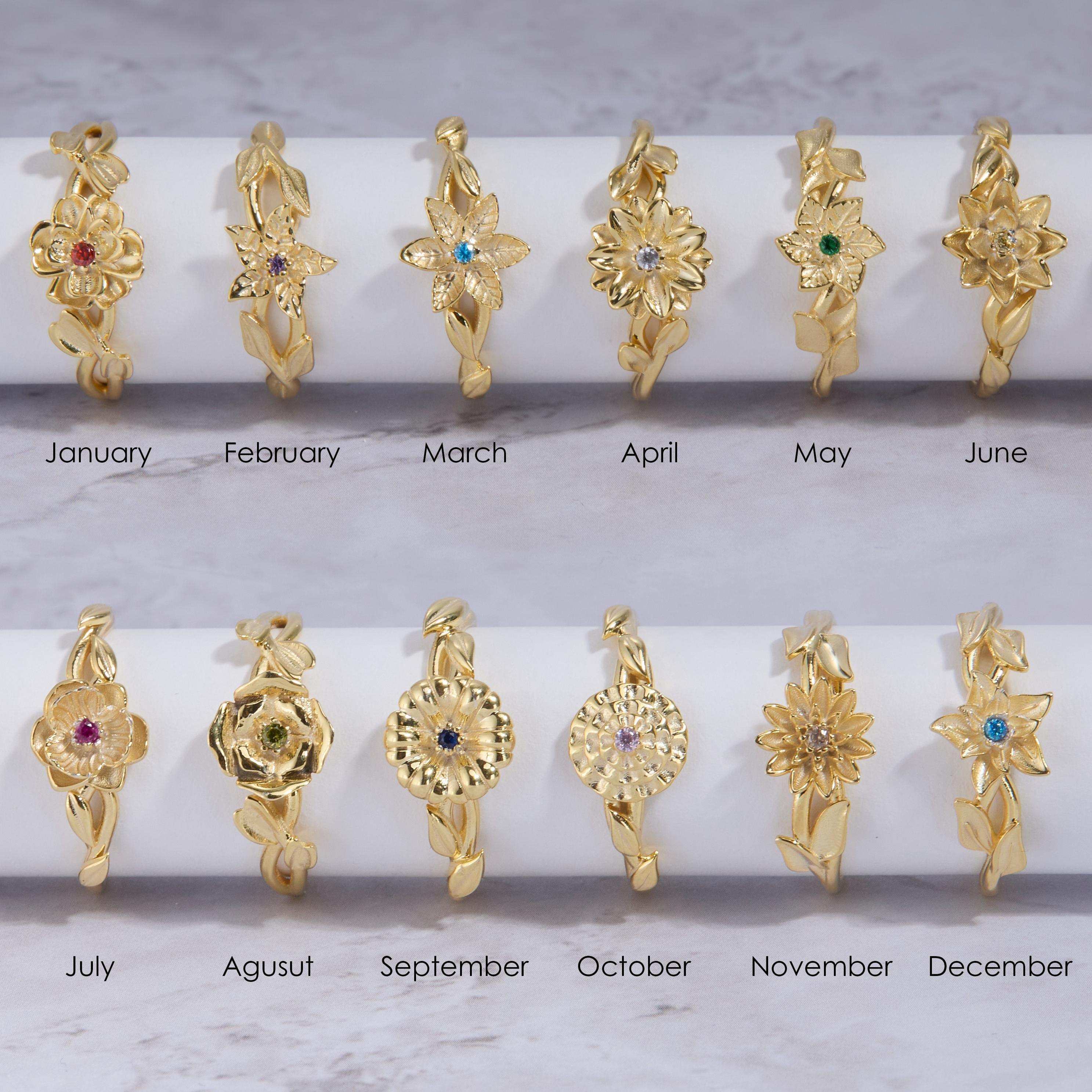 The Birth Flower Ring with Birthstone as a mother's day gift in 18K Gold Vermeil. Tarnish-resistant, made for keeping.