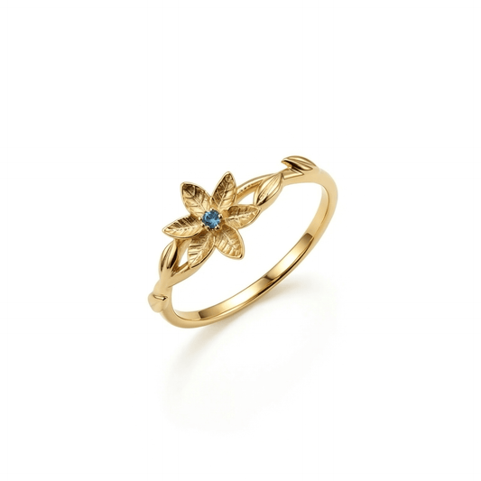 Birth Flower Ring with Birthstone in 18K Gold Vermeil with Birthstone. Tarnish-resistant, perfect for daily wear.