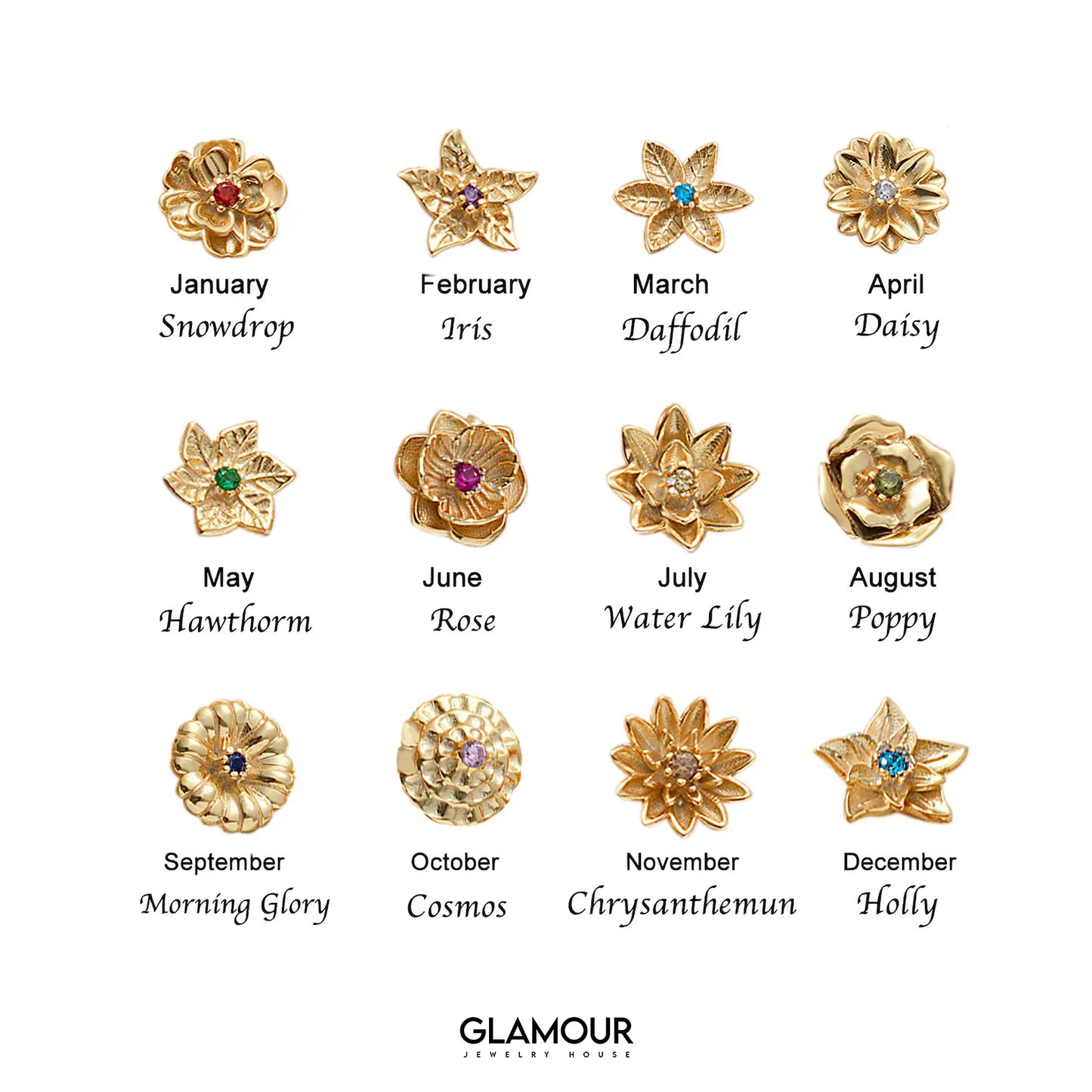 Birth Flower Stud Earrings as a thoughtful birthday gift in 18K Gold Vermeil. Hypoallergenic for sensitive ears.