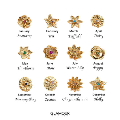 Birth Flower Stud Earrings as a thoughtful birthday gift in 18K Gold Vermeil. Hypoallergenic for sensitive ears.