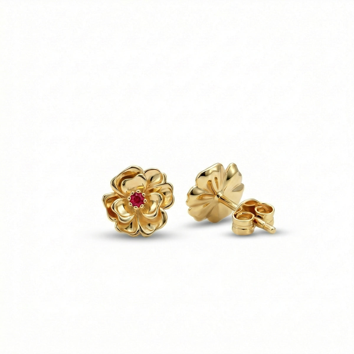 Birth Flower Stud Earrings in 18K Gold Vermeil. No green marks, perfect for daily wear.