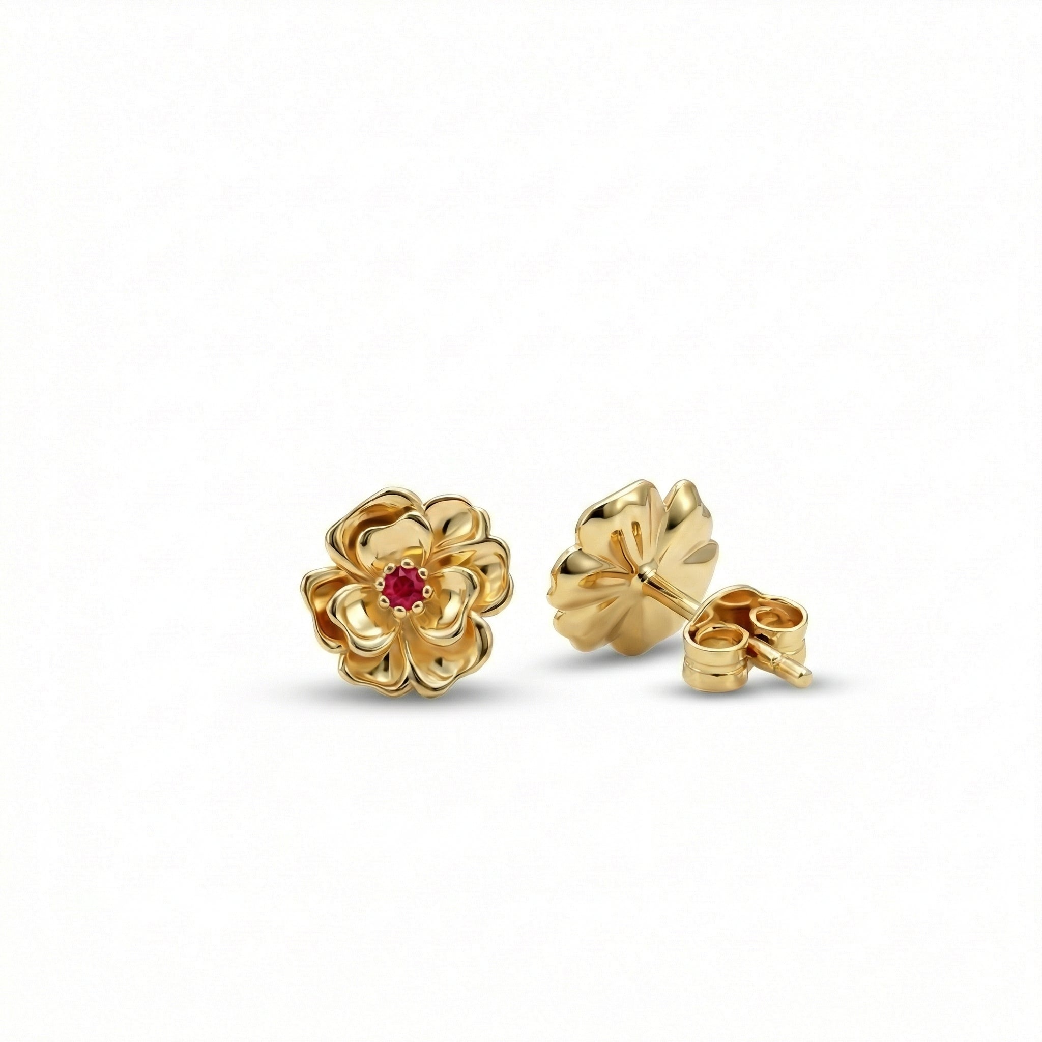 Birth Flower Stud Earrings in 18K Gold Vermeil. No green marks, perfect for daily wear.