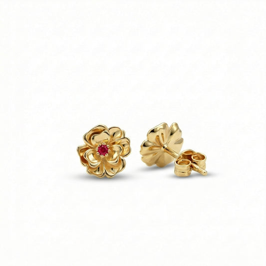 Birth Flower Stud Earrings in 18K Gold Vermeil. No green marks, perfect for daily wear.