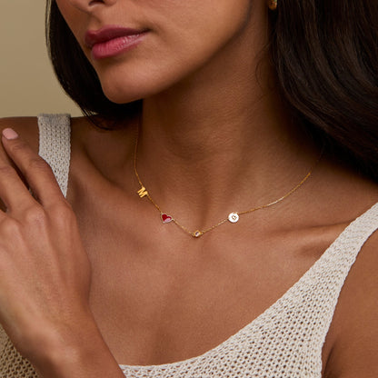 Birthstone Horoscope Initial Necklace as a thoughtful birthday gift in 18K Gold Vermeil with Birthstone. Hypoallergenic, no.