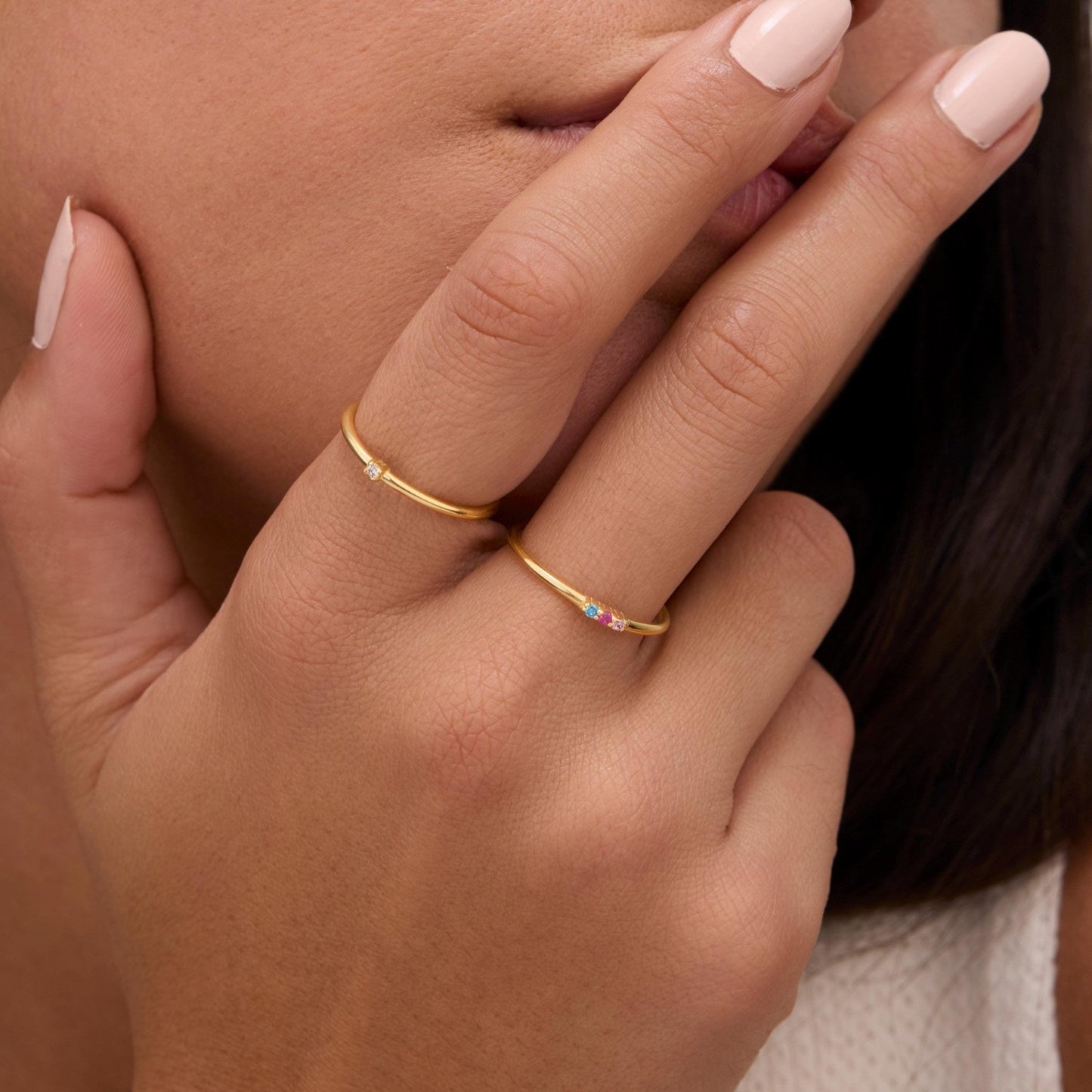 Birthstone Ring in Glamour Jewelry House gift box — 18K Gold Vermeil mother's day gift. Hypoallergenic, no green marks.