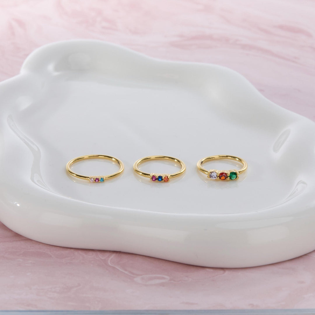 Birthstone Ring styled with complementary pieces in 18K Gold Vermeil. Tarnish-resistant, layered looks.