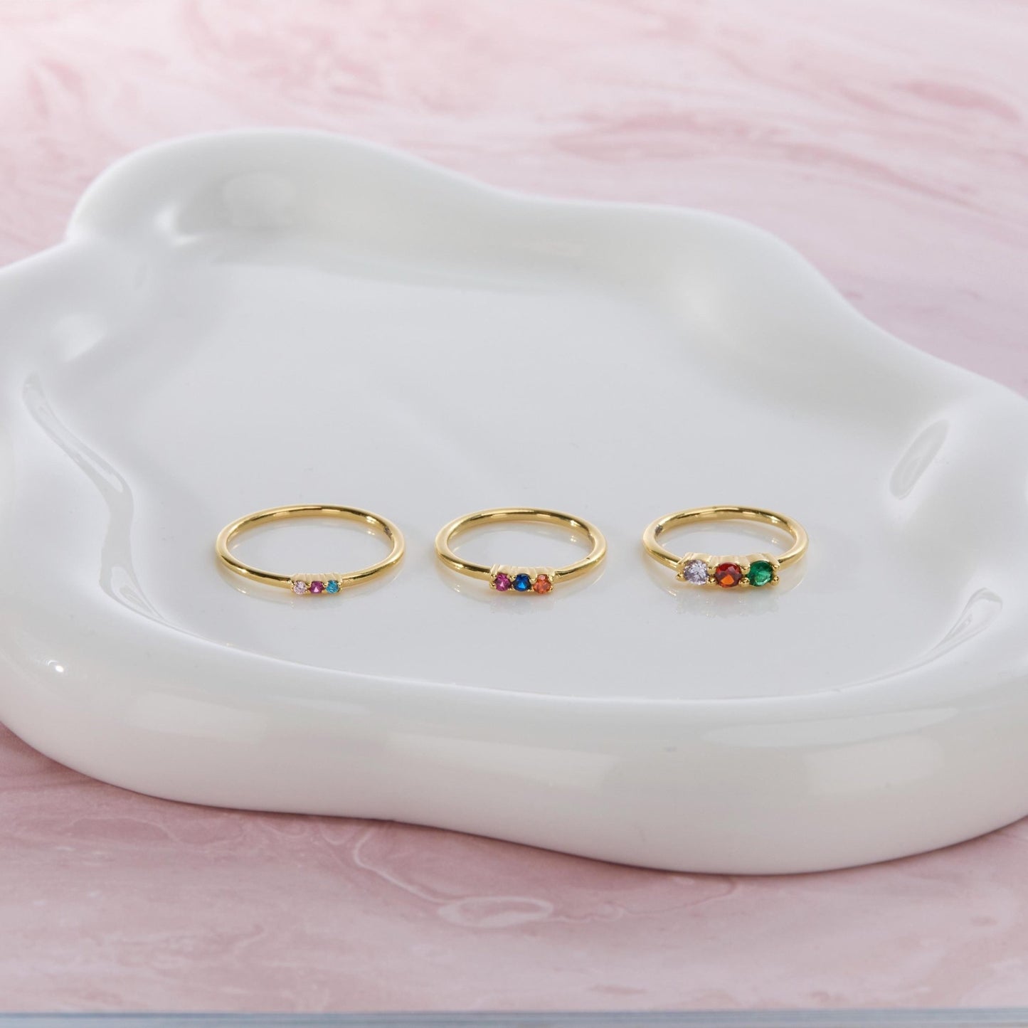 Birthstone Ring styled with complementary pieces in 18K Gold Vermeil. Tarnish-resistant, layered looks.