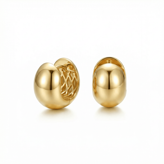 Bold Hinged Huggie Hoop Earrings in 18K Gold Vermeil. No green marks, perfect for daily wear.