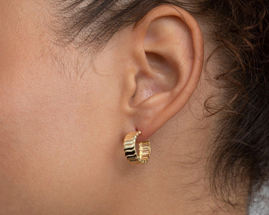 Close detail of the Bold Hoop Earrings in 18K Gold Vermeil. Tarnish-resistant, premium handmade jewelry.
