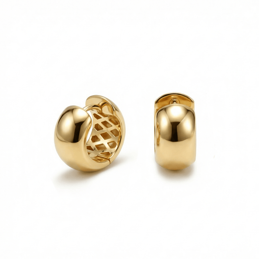 Bold Hinged Huggie Earrings in 18K Gold Vermeil. No green marks, perfect for daily wear.