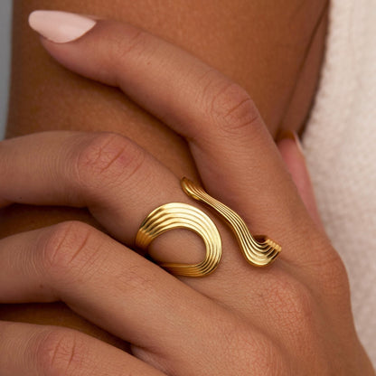 Close detail of the Bold Statement Ring in Gold-Plated Steel. Hypoallergenic, no green marks, premium handmade jewelry.