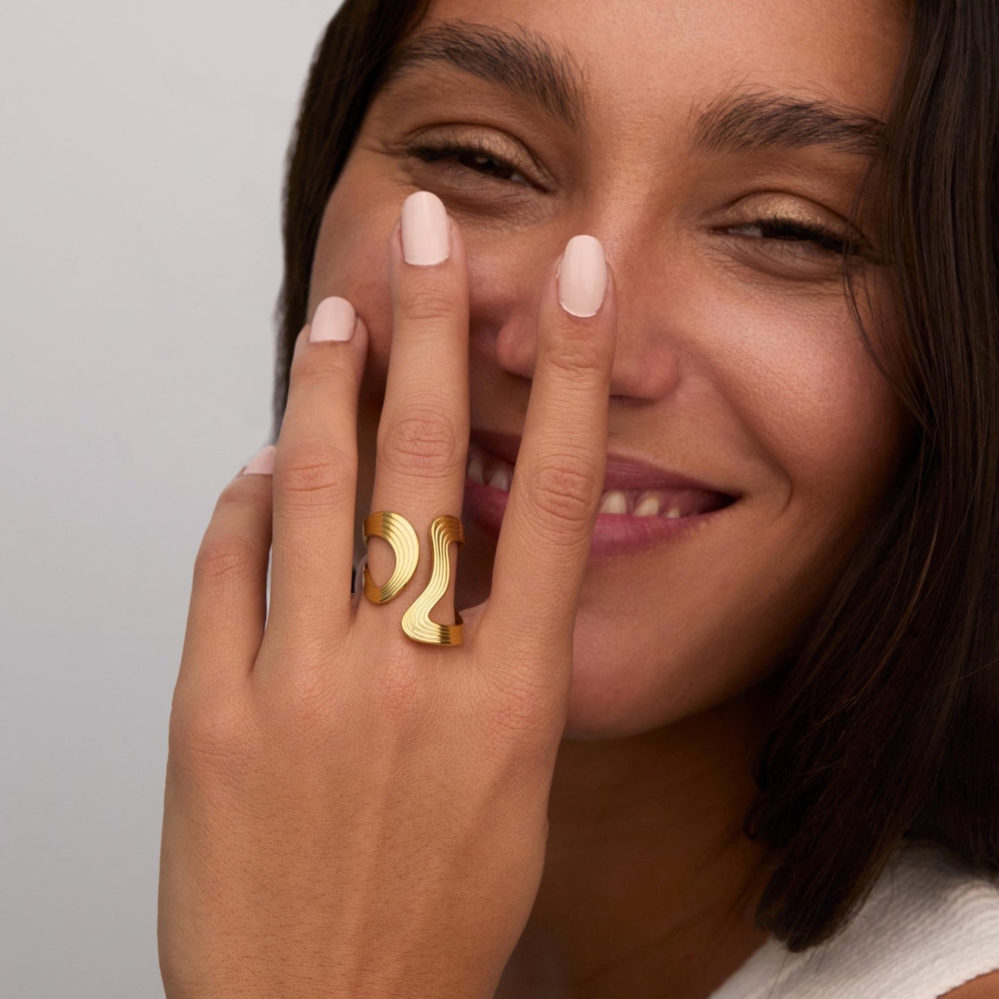 The Bold Statement Ring styled in Gold-Plated Steel — elegant everyday jewelry. Tarnish-resistant.