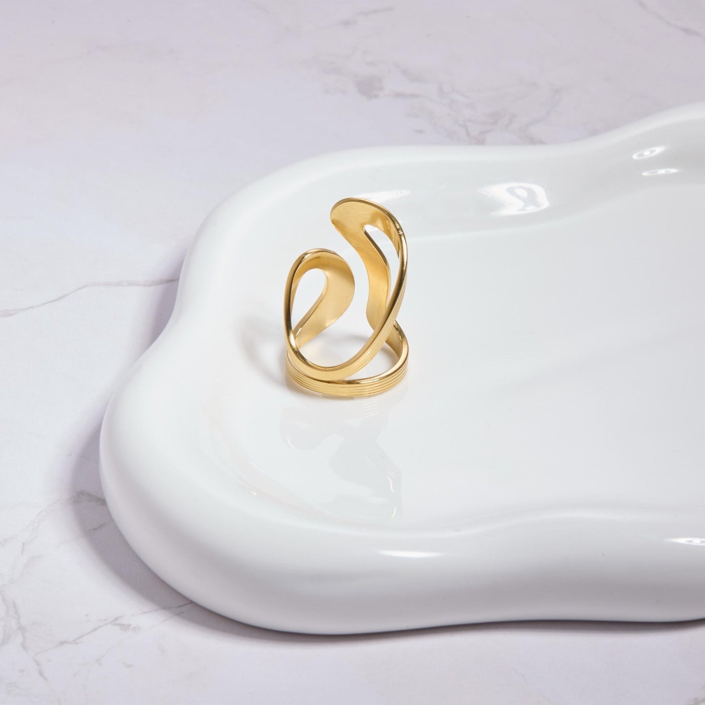 The Bold Statement Ring as an anniversary gift in Gold-Plated Steel. Tarnish-resistant, made for keeping.