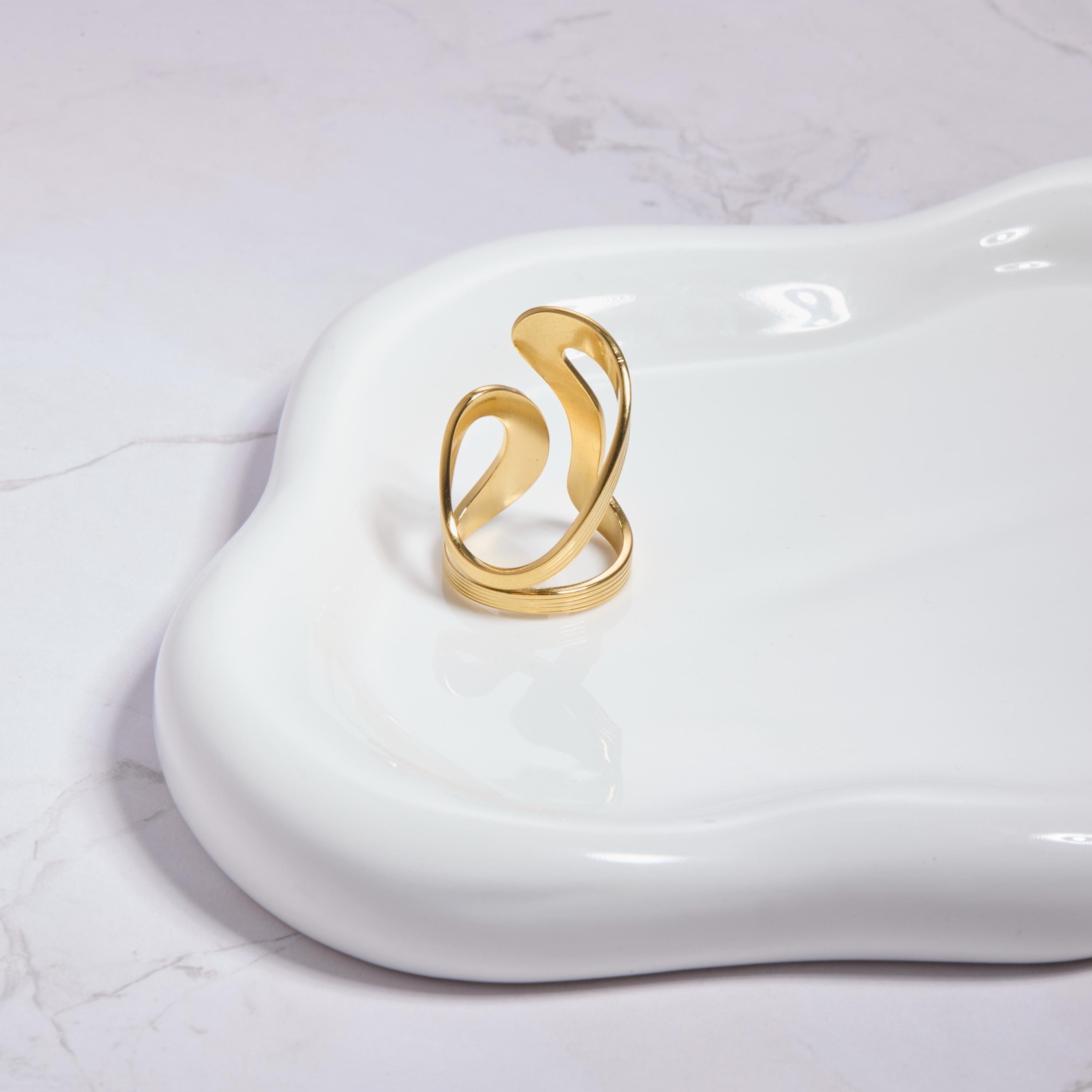 The Bold Statement Ring as an anniversary gift in Gold-Plated Steel. Tarnish-resistant, made for keeping.
