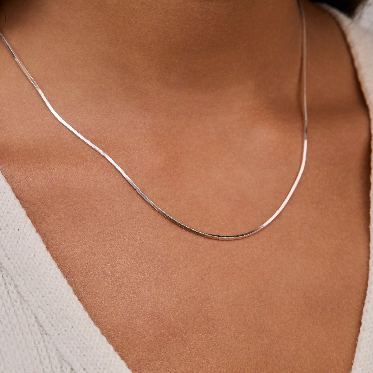 Macro detail of the Box Chain Necklace showcasing craftsmanship in 18K Gold Vermeil. Tarnish-resistant, handmade.