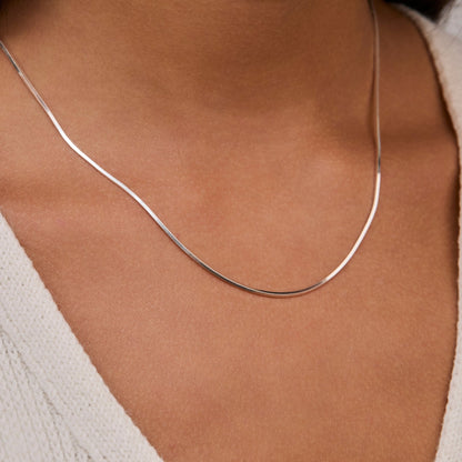 Macro detail of the Box Chain Necklace showcasing craftsmanship in 18K Gold Vermeil. Tarnish-resistant, handmade.