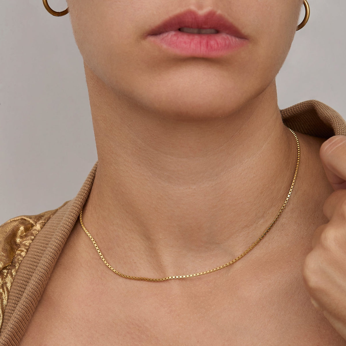 Box Chain Necklace worn as a dainty gold chain — minimalist everyday necklace.
