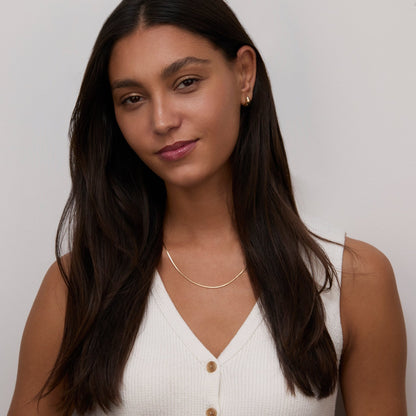 The Box Chain Necklace styled in 18K Gold Vermeil — elegant everyday jewelry. Tarnish-resistant.