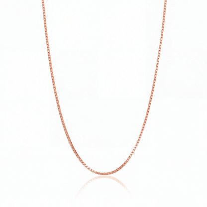 Box Chain Necklace in rose gold — 1.3 mm square-link chain.