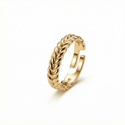 Braided Band Stackable Ring in 18K Gold Vermeil. Tarnish-resistant, perfect for daily wear.