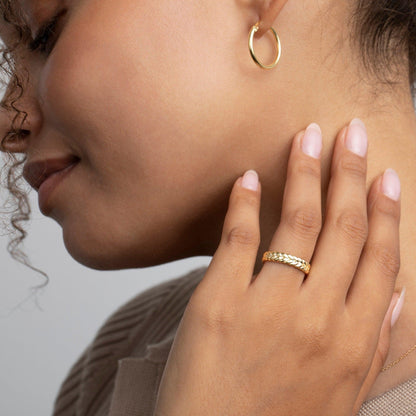 Braided Band Stackable Ring in Glamour Jewelry House gift box — 18K Gold Vermeil graduation gift. Hypoallergenic, no green.