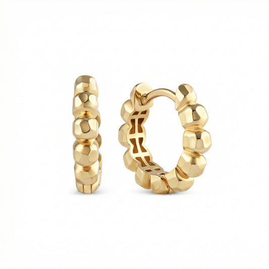 Bubble Ball Huggie Hoop Earring in 18K Gold Vermeil. No green marks, perfect for daily wear.