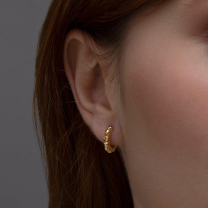Bubble Ball Huggie Hoop Earring in Glamour Jewelry House gift box — 18K Gold Vermeil graduation gift. No green marks.