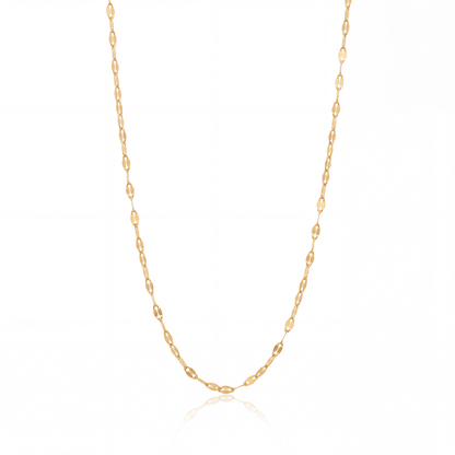 Buc chain necklace in 18K gold, 2.5 mm flat mirror link chain on white background