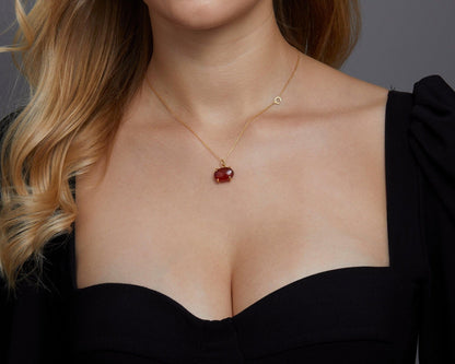 The Personalized Carnelian Necklace styled in 18K Gold Vermeil — elegant everyday jewelry. Hypoallergenic, no green marks.
