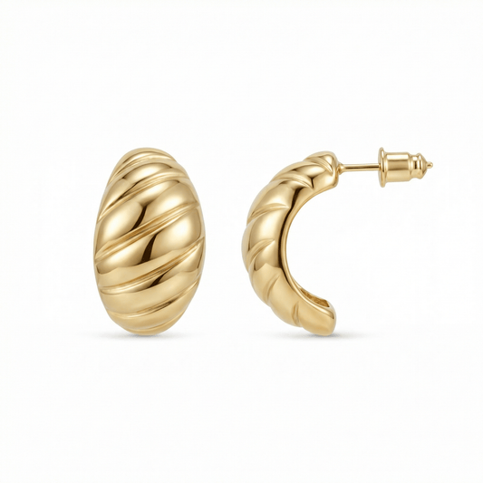Chunky Croissant Dome Earrings in Gold-Plated Steel. No green marks, perfect for daily wear.