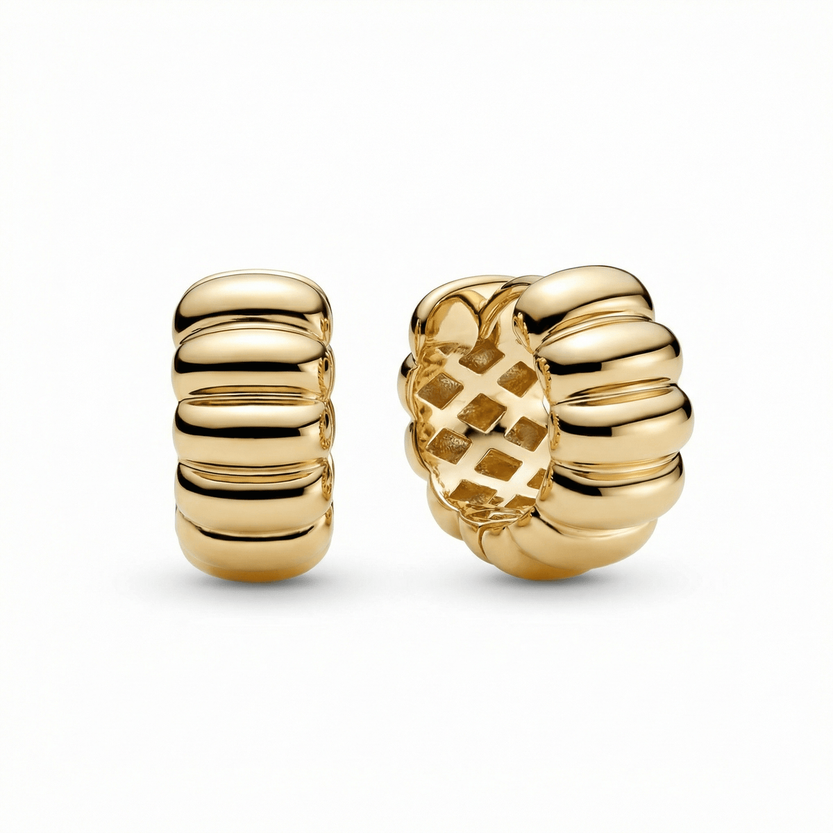 Chunky Croissant Hinged Hoop Earrings in 18K Gold Vermeil. No green marks, perfect for daily wear.