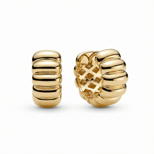 Chunky Croissant Hinged Hoop Earrings in 18K Gold Vermeil. No green marks, perfect for daily wear.