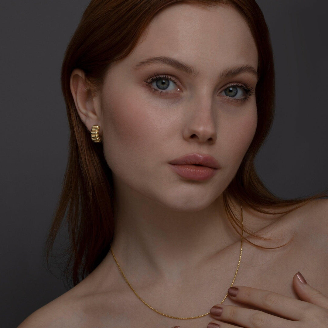 Chunky Croissant Hinged Hoop Earrings in Glamour Jewelry House gift box — 18K Gold Vermeil mother's day gift. No green marks.