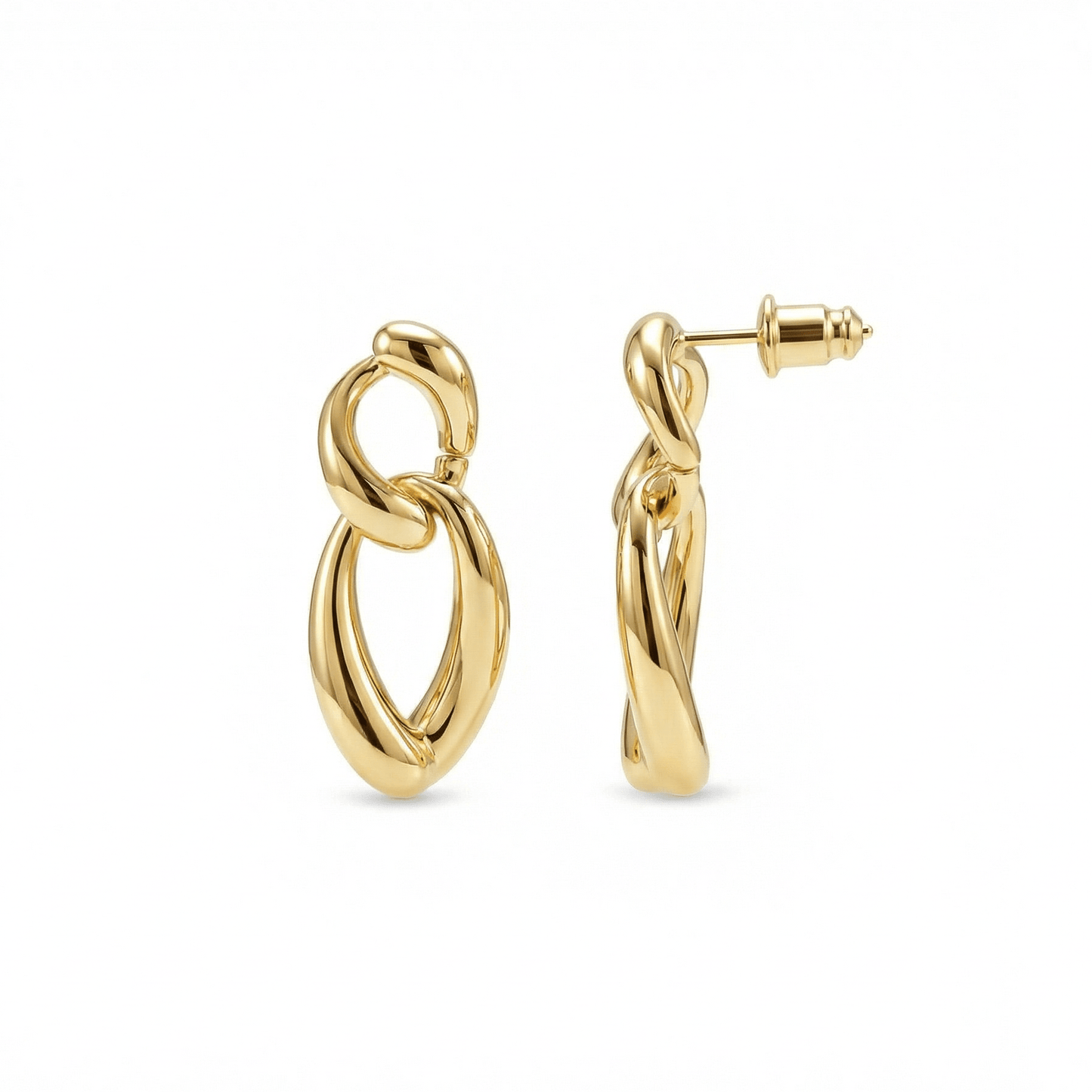 Chunky Link Drop Earrings in Gold-Plated Steel. No green marks, perfect for daily wear.