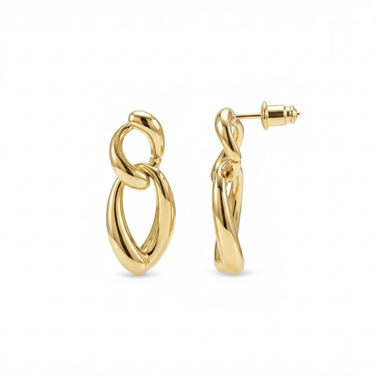 Chunky Link Drop Earrings in Gold-Plated Steel. No green marks, perfect for daily wear.