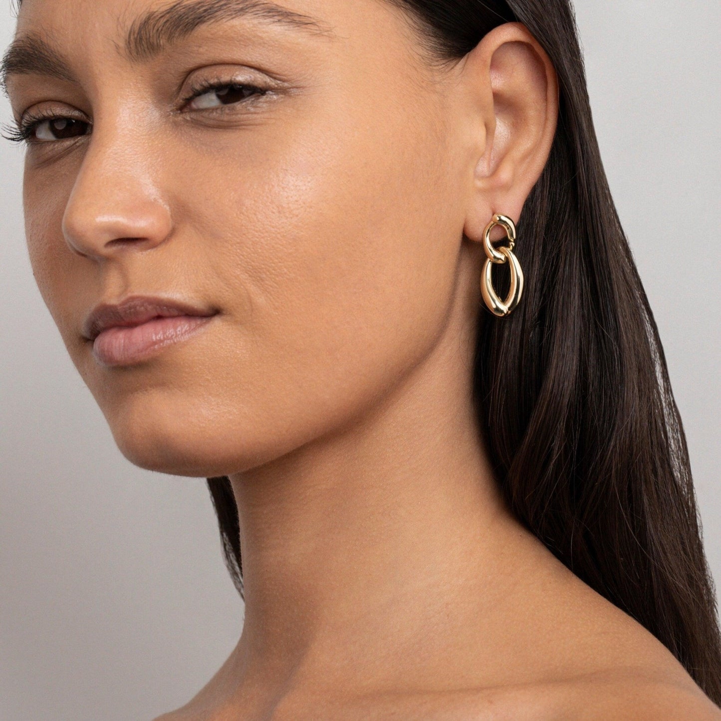 The Chunky Link Drop Earrings as an anniversary gift in Gold-Plated Steel. Tarnish-resistant, made for keeping.
