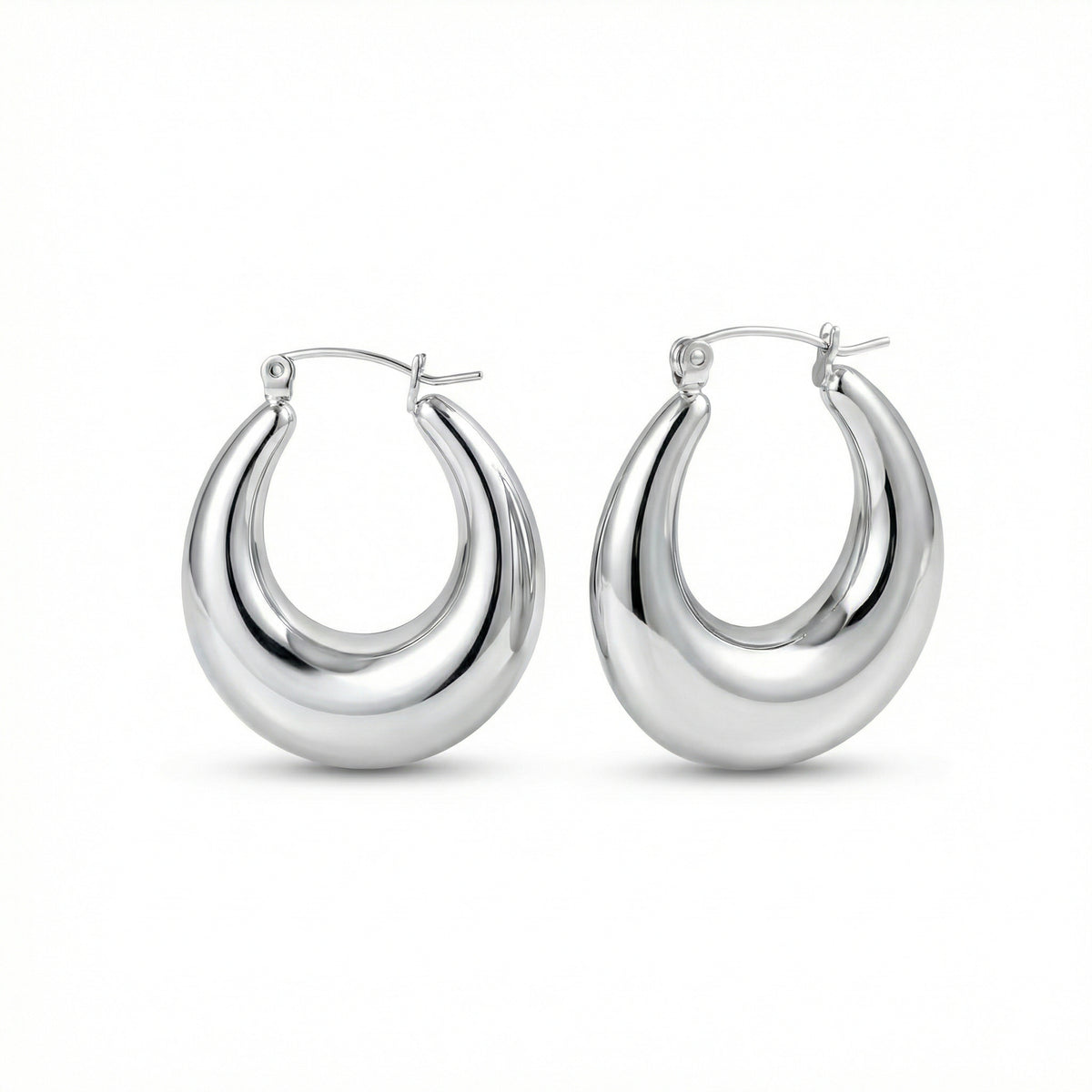 Chunky Silver Hoops in Stainless Steel. Never tarnishes, waterproof, perfect for daily wear.