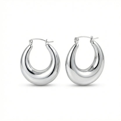 Chunky Silver Hoops in Stainless Steel. Never tarnishes, waterproof, perfect for daily wear.